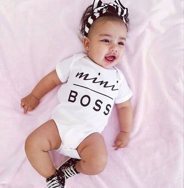 Mini boss Print O neck Short Sleeve Onesie