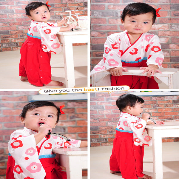 Japanese Baby Girl Red Kimono Onesie